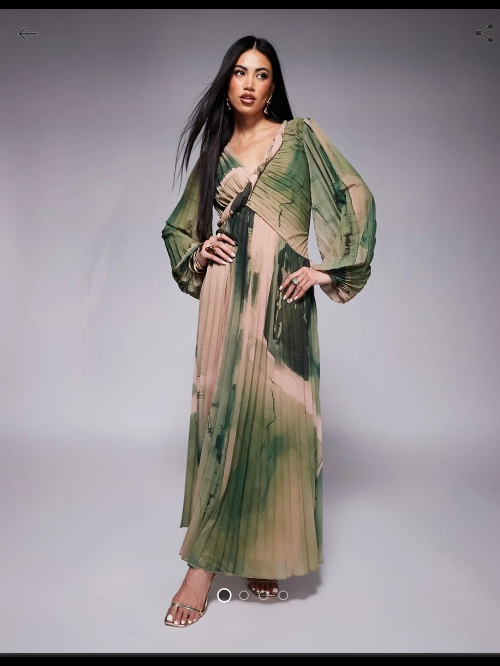 ASOS twist detail wrap front pleated maxi dress in green watercolor print US 12